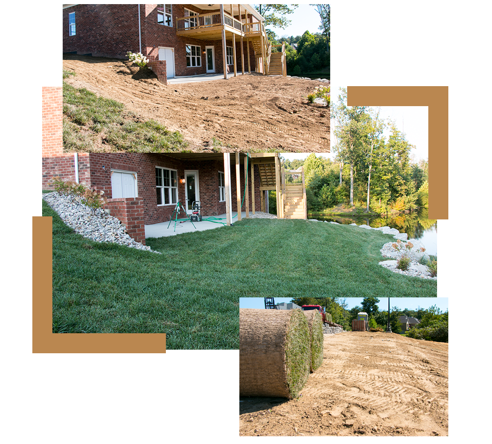 before and after of finish grading then sod layed
